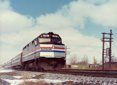 Amtrak #351 The Maple Leaf
The eastbound Maple Leaf, led by Amtrak #351,F40PH, paints an imposing picture as it passes through North Tonawanda NY.
Photo Copyright 2008 Tim Baldwin
Keywords: amtrak;f40ph;niagara falls;rainbow;ny;snow