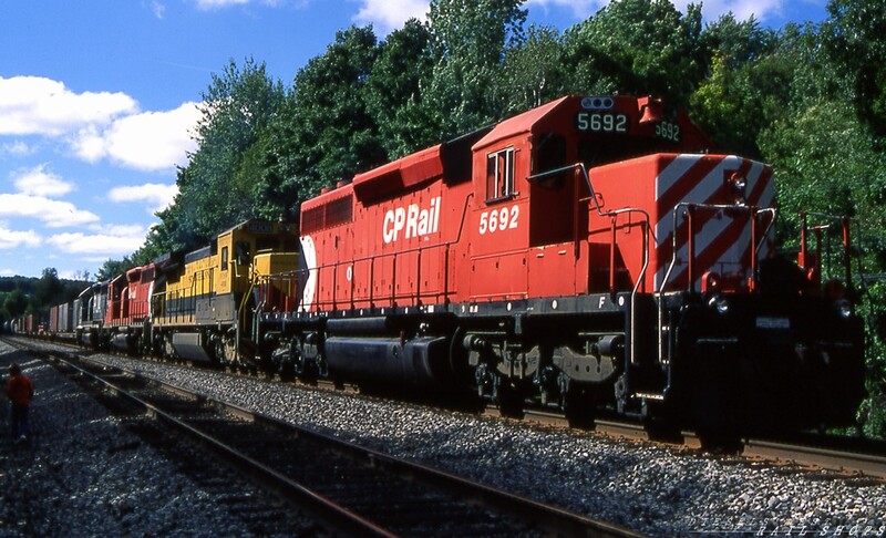 CP Rail SD40-2 #5692 Rock Glen NY
A Westbound CP/D&amp;H freight holds at CP Rock Glen while awaiting a meet with Conrail's Eastbound BUOI.  CP Rail SD40-2 #5692's fresh multimark paint gleams in the intense morning light.
Photo Copyright © 2008 Tim Baldwin
Keywords: sd40-2;cp;rock glen;d&h;conrail