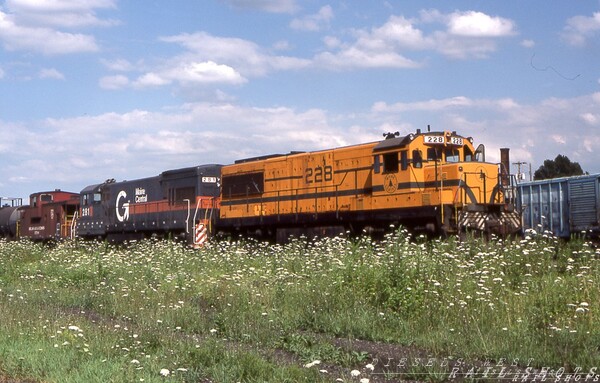 MEC U25B #228 + MEC (Guilford) U23B #281
The Guilford era on the D&H dawned with high hopes and a bright splash of color, as exemplified by MEC U25B #228 and freshly repainted ex-D&H U23B #281, idling at the William St end of the North Yard in Buffalo NY. The units had apparently been used as pushers on a heavy westbound movement over Attica Hill.
Photo Copyright 2008 Tim Baldwin
Keywords: u25b;mec;guilford;u23b;d&h;buffalo;attica