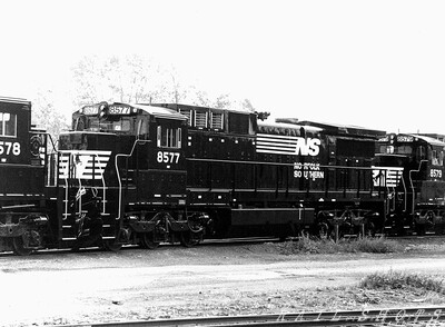 NS C39-8 #8577
Awaiting pickup this day on the NS setout track at the GE plant in Erie PA is a string of brand new C39-8s.  #8577 poses for the camera.
Photo Copyright 2008 Tim Baldwin
Keywords: ns;c39-8;ge plant;erie;pa