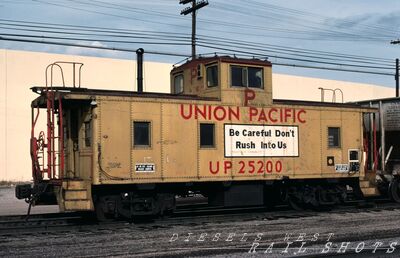 UP CA-5 Caboose #25200
UP CA-5 Caboose #25200 photographed at Denver, Colorado on the 24th January 1982 by Bruce Black. taken from an original Kodachrome slide now in my personal collection
Keywords: up;caboose;denver