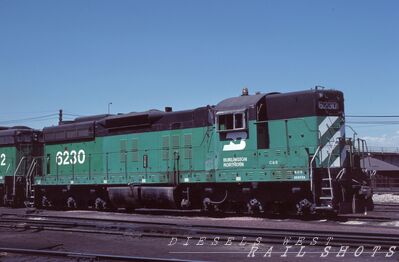 BN EMD SD9 #6230
BN EMD SD9 #6230 sub lettered C&S, photographed on 24th July 1982 at Denver, Colorado by Bruce Black, scanned from an original Kodachrome slide now in my personal collection
Keywords: bn;sd9;denver