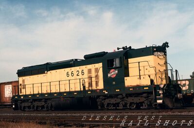 CNW EMD SD18 #6626
CNW EMD SD18 #6626 photographed at Minneapolis, Minnesota on 29th September 1992 by Bruce Black, from a scan of an original Kodachrome slide now in my personal collection
Keywords: cnw;sd18;minneapolis