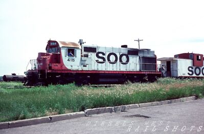 SOO Alco RS27 #415
SOO Alco RS27#415 from slide taken 28th June 1978 at Shoreham (Michigan?) by Allan Ramsey, from an original Kodachrome slide now in my collection
Keywords: soo;rs27;shoreham