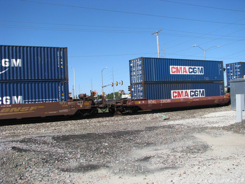 NOKL 230381 3x40
NOKL 230381 3x40 Double Stack Well Cars A east bound through Garner, Kansas on 9/21/2014
Keywords: nokl;well;container;double stack;40;garner;kansas;ks