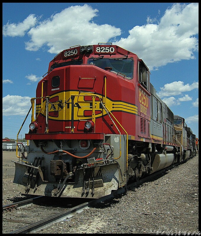 BNSF 825O...Leading Light Power
This EMD SD75M, with BNSF road number 8250, is the lead unit, together with three other motors that will take empty coal hoppers from the Xcel Energy Power Plant, in Boulder, CO to Denver, then interchanged with UP.
COPYRIGHT 2008 BY FRONTRANGEFLYER
Keywords: bnsf;boulder;denver;colorado;sd75m;coal;atsf