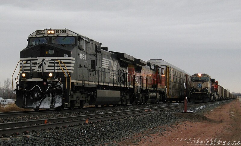 NS Power At Longs Peak
This NS unit, (9958 D9-40CW), was the lead power on a BNSF Tacoma, WA to Denver, CO intermodal, (Q-TACDEN), that was stopped on the main, after meeting an empty coal drag at Longs Peak, CO, on a cold dreary morning.
COPYRIGHT 2008 BY FRONTRANGEFLYER
Keywords: bnsf;tacoma;wa;denver;intermodal;longs peak;ns